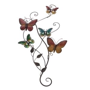 Nástěnná kovová dekorace Barevní motýli, 38 x 74 x 3 cm